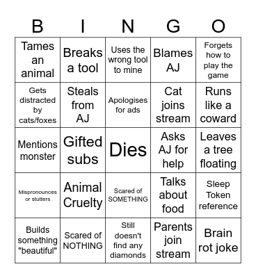 Lucy Minecraft Stream Bingo Card