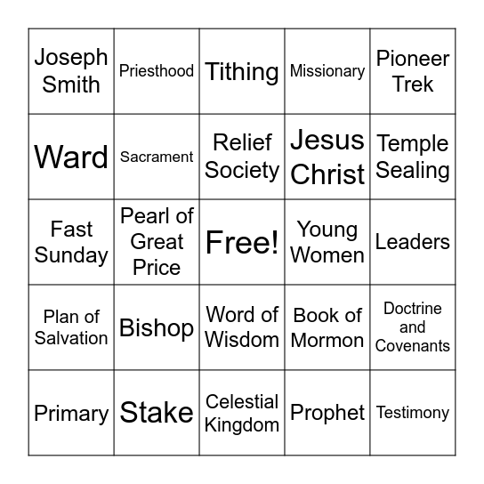 Spiritual Bingo Card