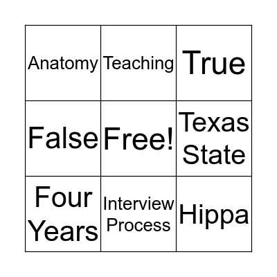 Athletic Training Bingo Card