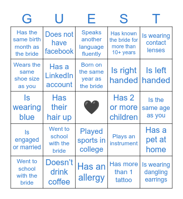 Jayell’s Bridal Shower Bingo Card
