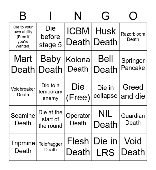 Nullscape Bingo Card
