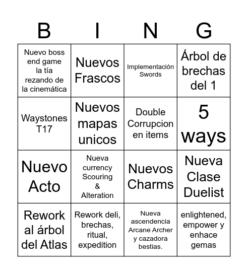 Poe2 Return of the Ancients Bingo Card