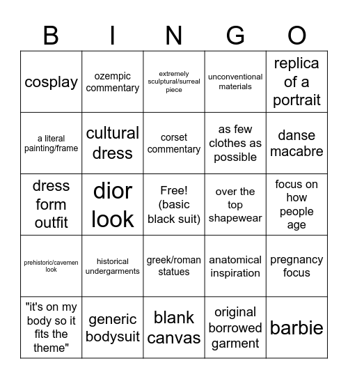 MET Gala Bingo Card