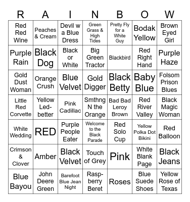 All The Pretty Colors Bingo Card