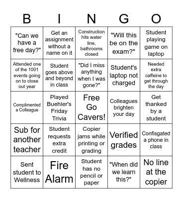 SDHS Staff End-of-the-Year Bingo Card