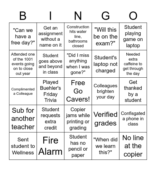 SDHS Staff End-of-the-Year Bingo Card