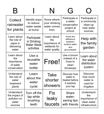 Drinking Water Week Bingo Card