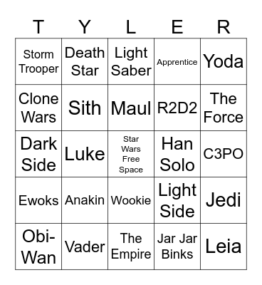 Star Wars Bingo Card