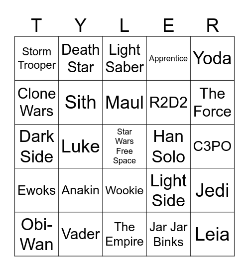 Star Wars Bingo Card