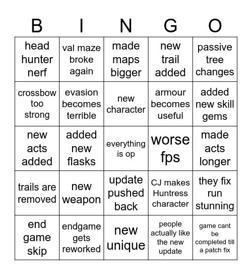 PofE Bingo Card