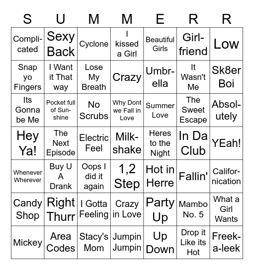 Summer Throwback Bingo Card