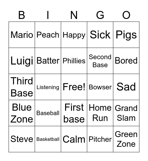 Zones Green & Blue Bingo Card