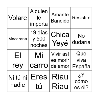 Bingo Musical Bingo Card