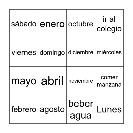 词汇 Bingo Card