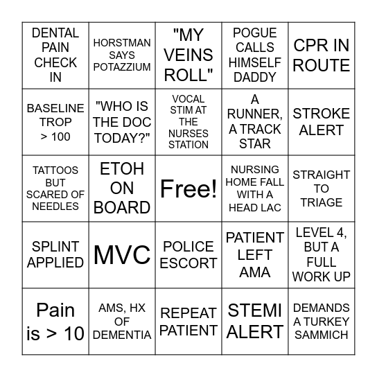 ER BINGO Card