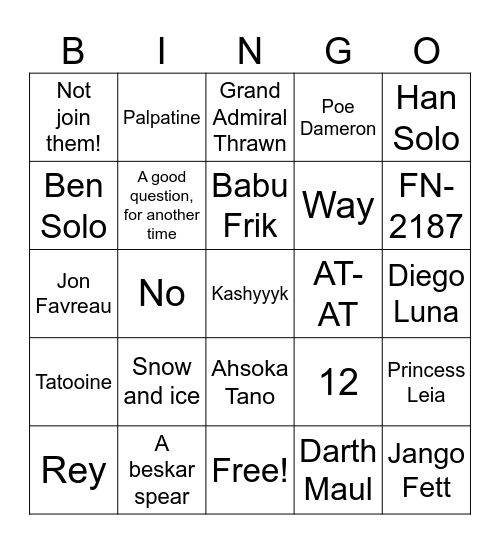 Star Wars Day 2026 Bingo Card