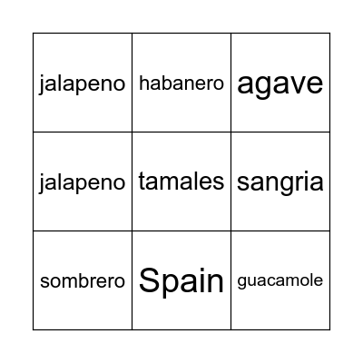Cinco De Mayo Bingo Card
