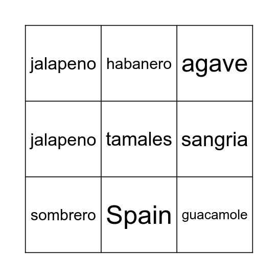 Cinco De Mayo Bingo Card