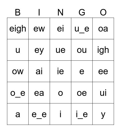 Long Vowel Bingo Card