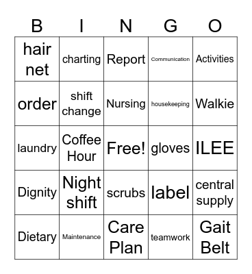 Nursing Home Week Bingo Card
