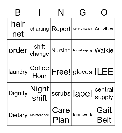 Nursing Home Week Bingo Card