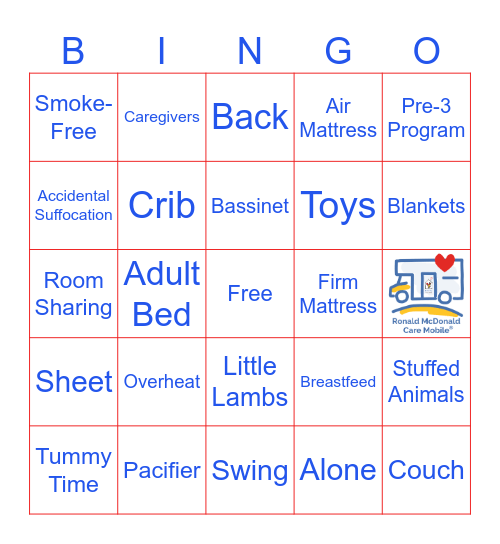 Safe Sleep Bingo Card