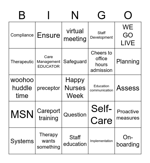 Nurse Week Bingo Card
