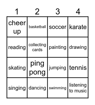 Sports and Free time Bingo Card