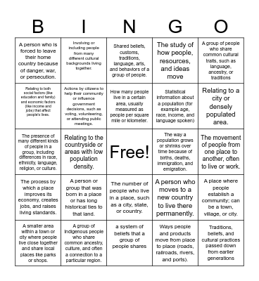 Population and Diversity Bingo Card