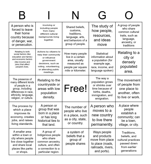 Population and Diversity Bingo Card