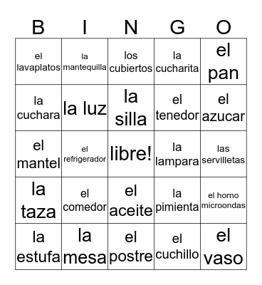 La cocina  Bingo Card