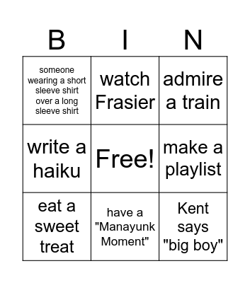 Kent's Birthday Bingo Card