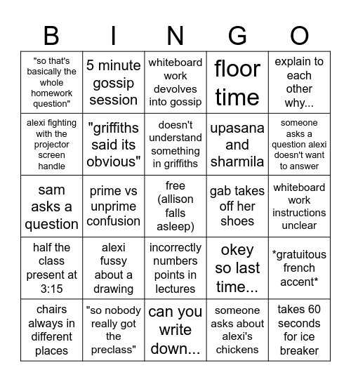 Final 325 Bingo Card
