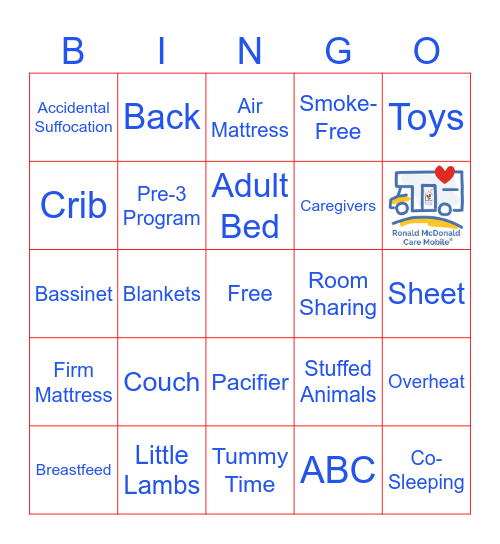 Safe Sleep Bingo Card