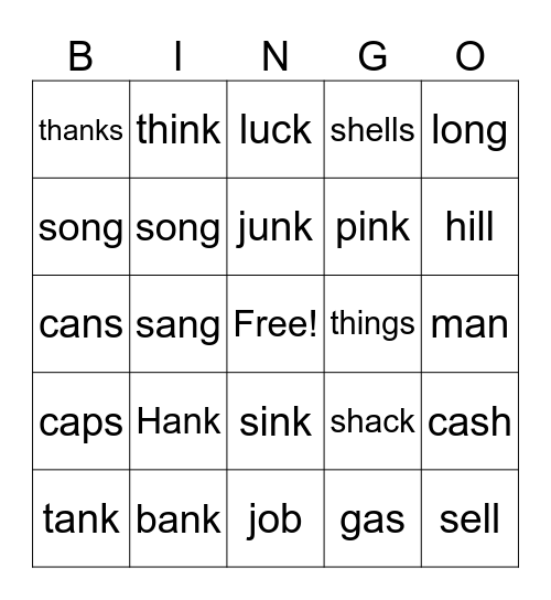 Hank Step 2.1 words Bingo Card