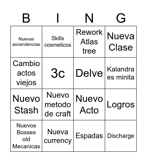 POE 2 BINGO Card