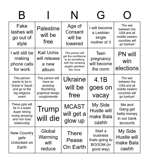 Last 6 months of 2026 Predictionse Bingo Card