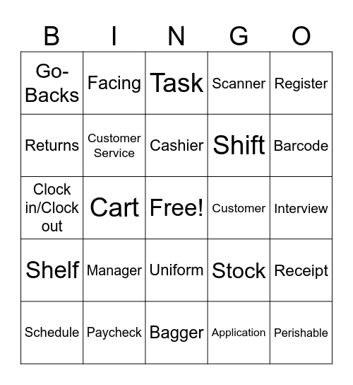 Job Vocabulary Bingo Card