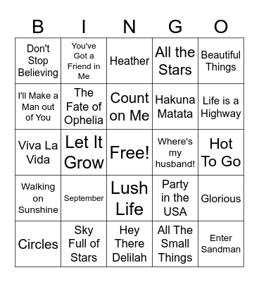 Music Bingo Card