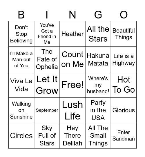 Music Bingo Card