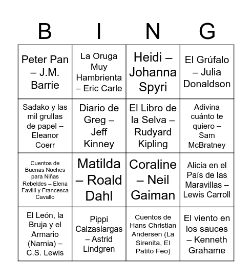 BINGO LITERARIO Bingo Card