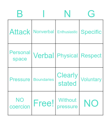 CONSENT Bingo Card
