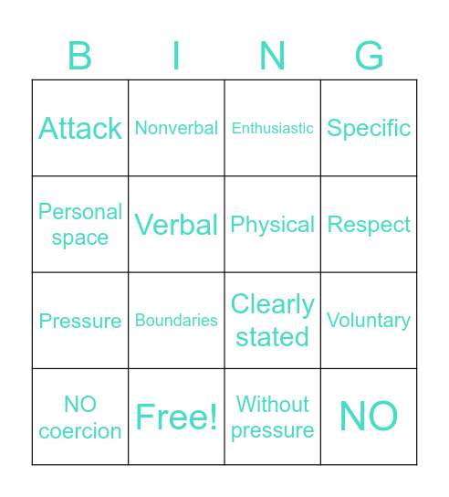 CONSENT Bingo Card