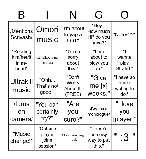 Bird D&D Bingo Card