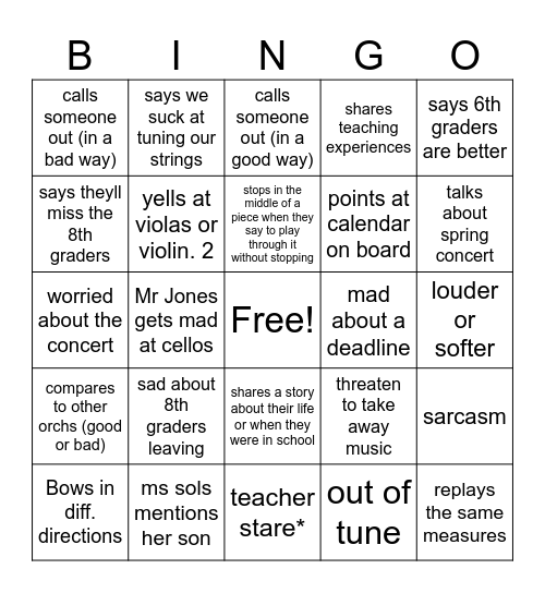 Mr Jones/Mrs Sols catchphrases Bingo Card