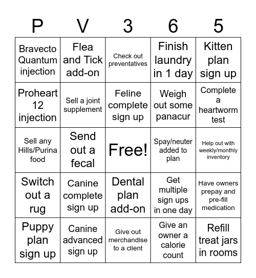 PetVet365 Terminal Bingo Card