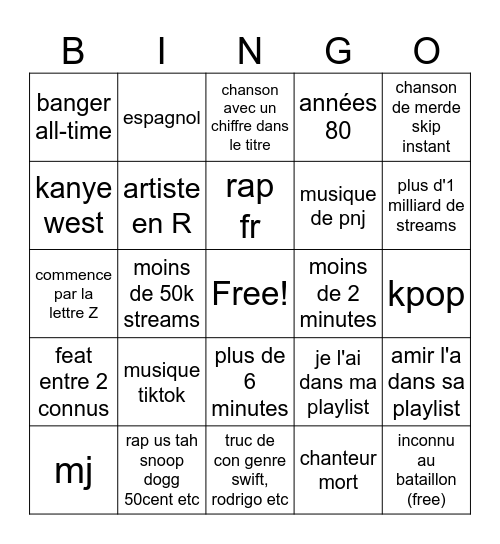 spotify Bingo Card