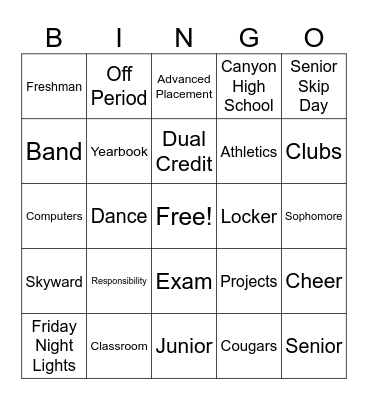 High School Bingo Card