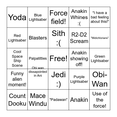 Star wars 1-3 Bingo Card