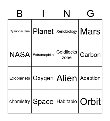 Astrobiology Bingo Card